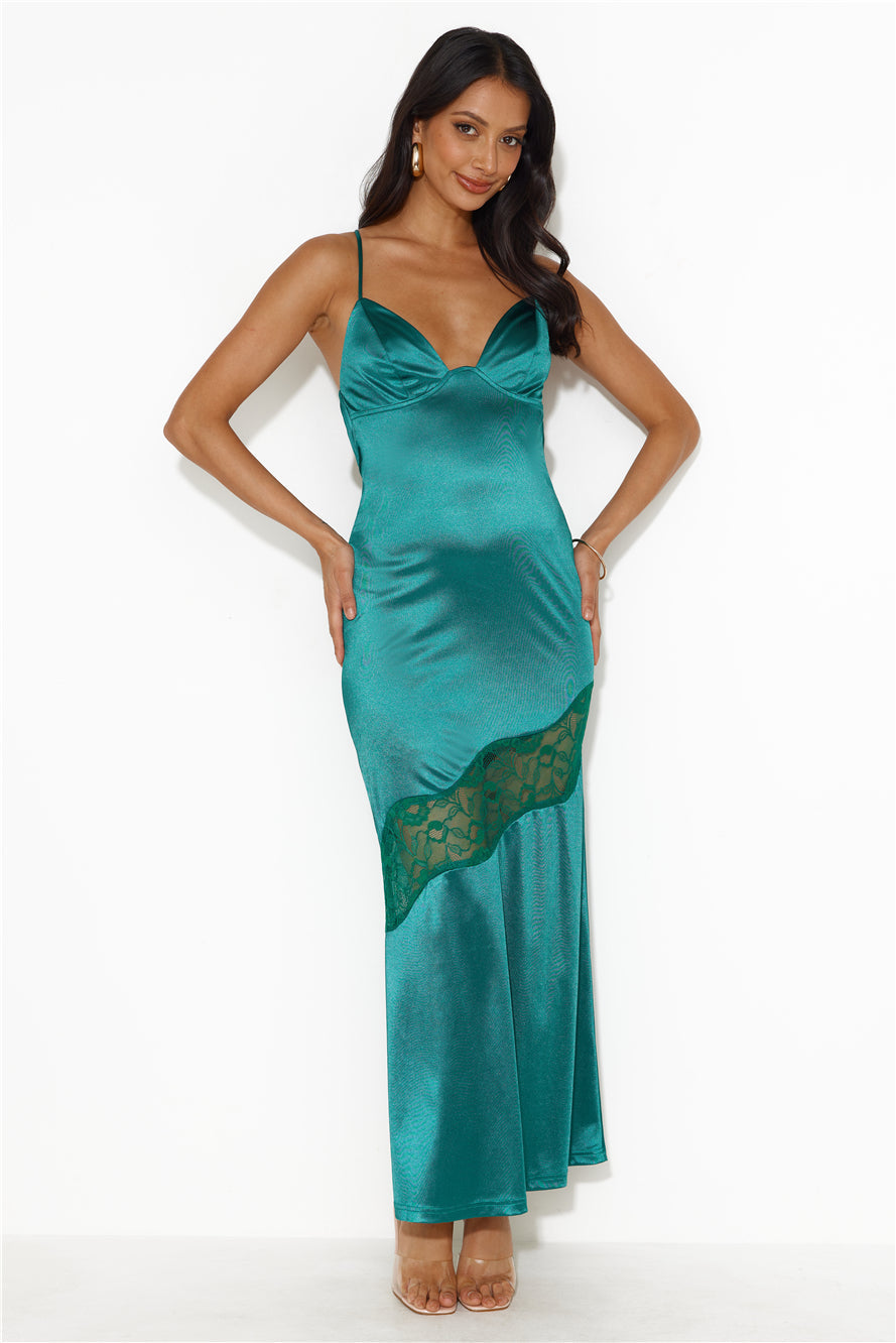 Formal Retreat Satin Maxi Dress Forest Green