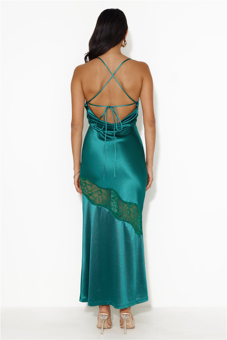 Formal Retreat Satin Maxi Dress Forest Green