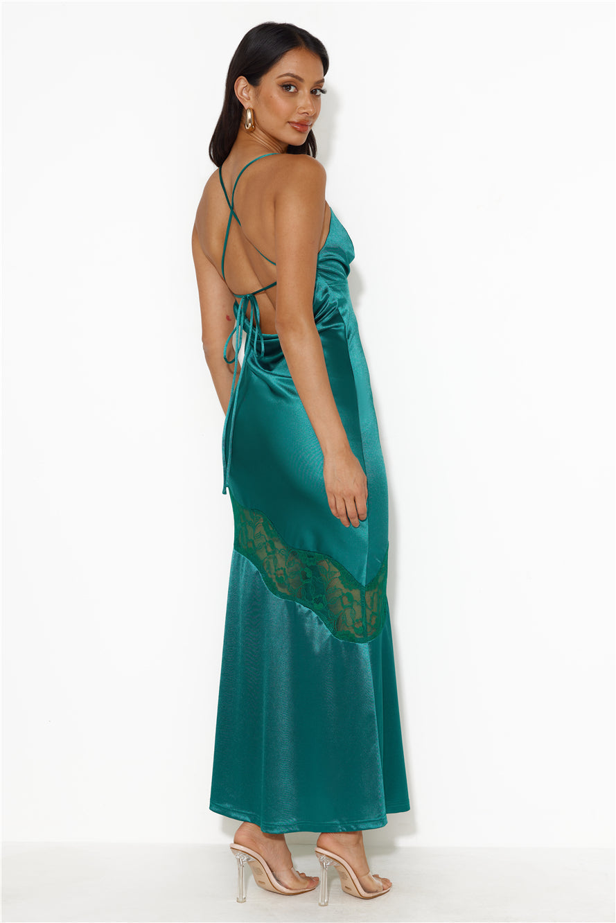 Formal Retreat Satin Maxi Dress Forest Green