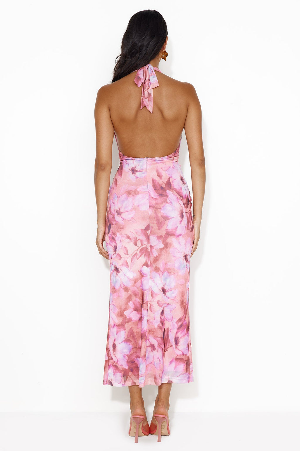 Paradise With You Mesh Halter Maxi Dress Pink