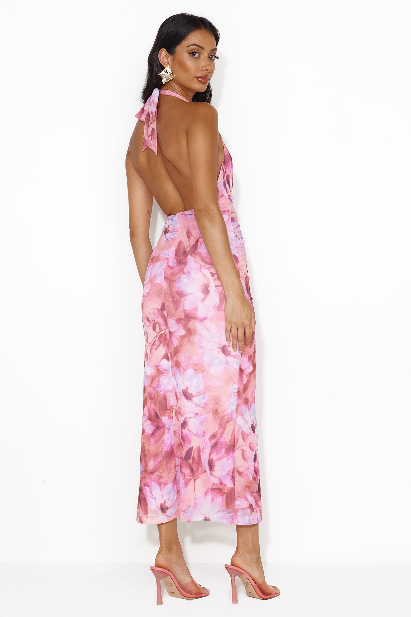 Paradise With You Mesh Halter Maxi Dress Pink