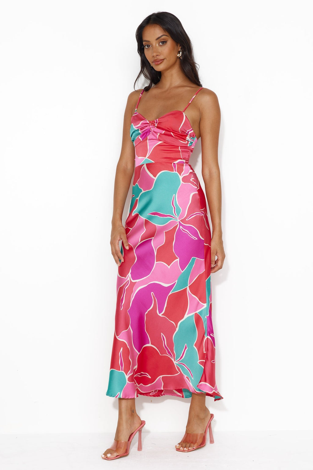 Patch Up Satin Maxi Dress Pink