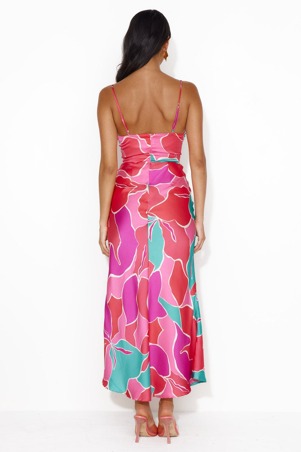 Patch Up Satin Maxi Dress Pink