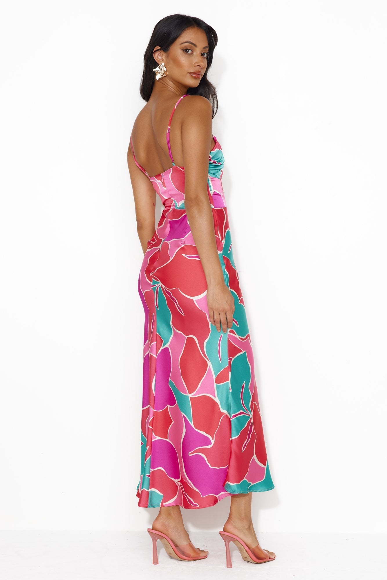Patch Up Satin Maxi Dress Pink