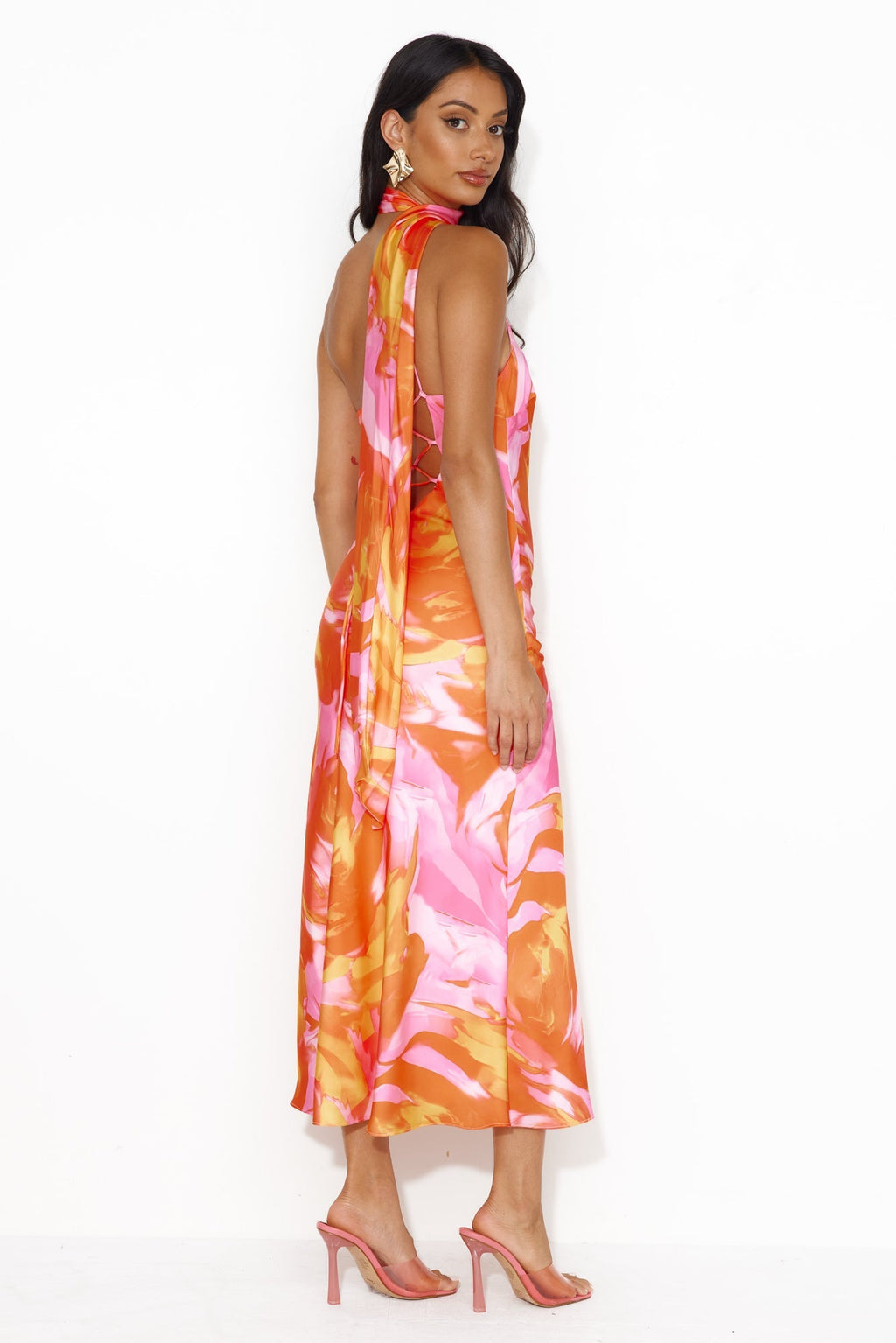 Thought That Counts Satin Maxi Dress Orange