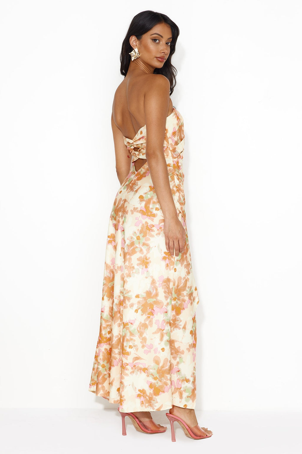 Girl Into Fashion Strapless Satin Maxi Dress Yellow