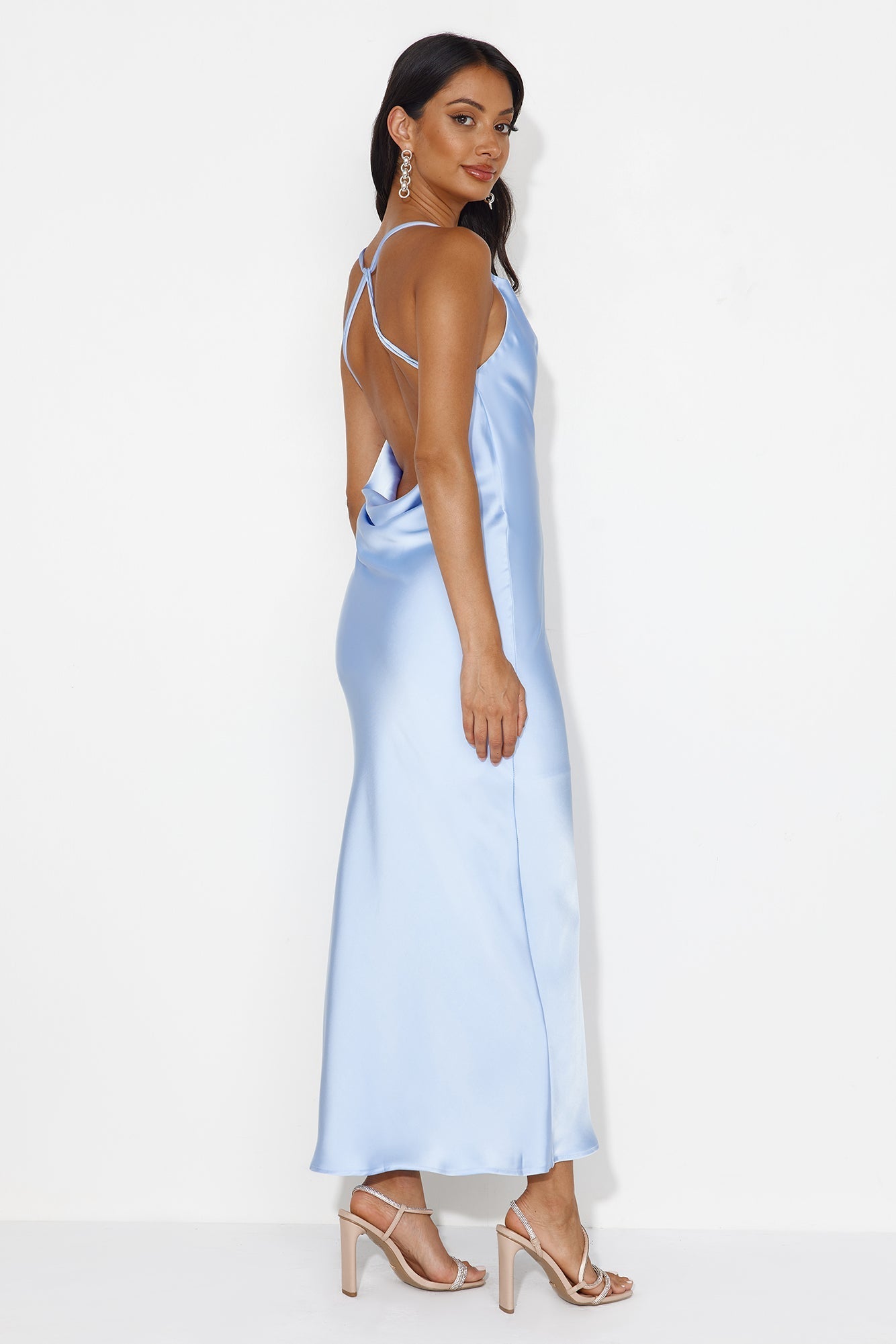 Charming Swan Satin Maxi Dress Blue