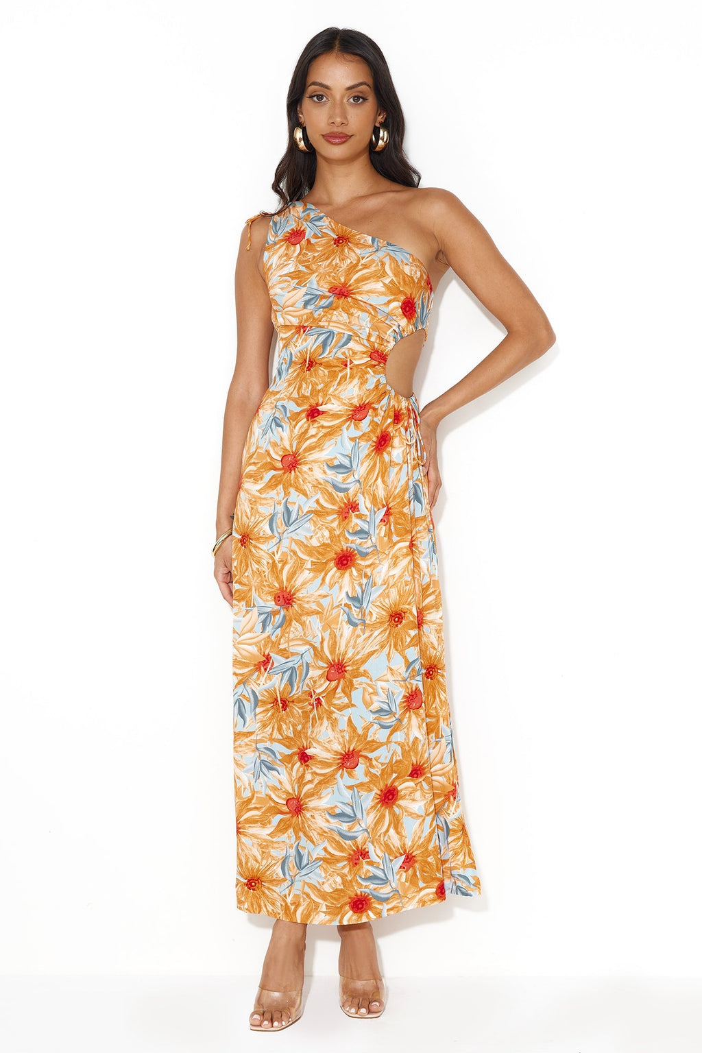 Ticket Anywhere One Shoulder Maxi Dress Orange