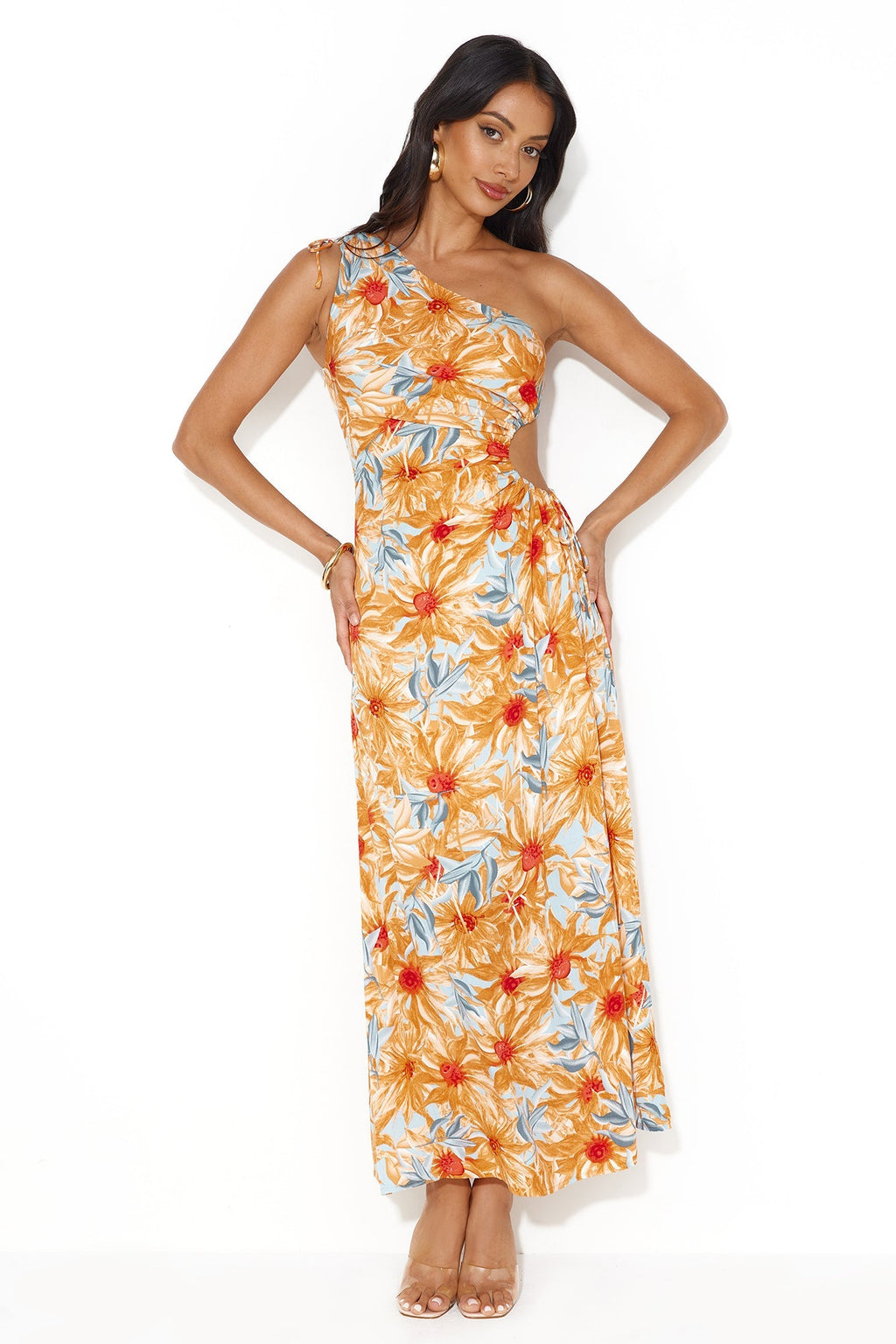 Ticket Anywhere One Shoulder Maxi Dress Orange