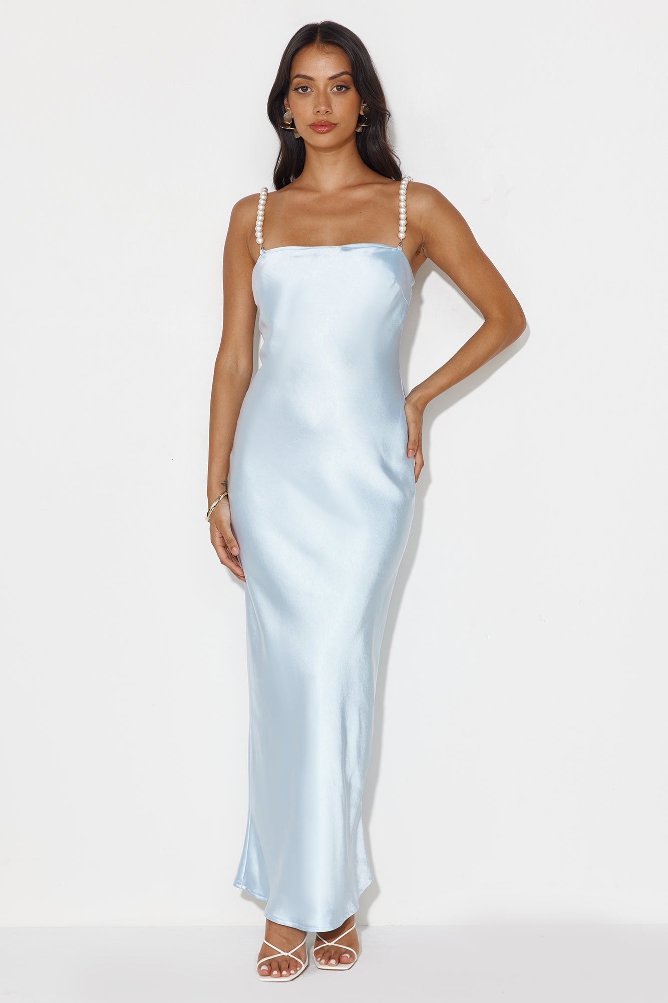 Mermaid Dreams Satin Maxi Dress Light Blue
