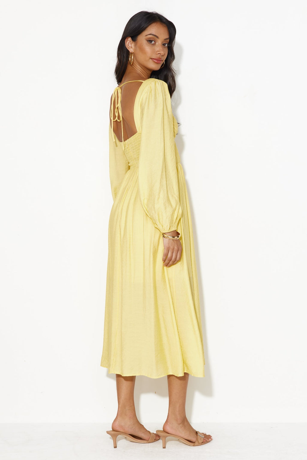Dancing Deni Long Sleeve Midi Dress Yellow