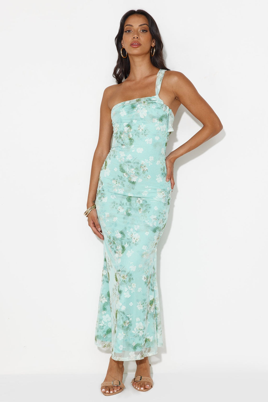 Lilly Grove One Shoulder Maxi Dress Green