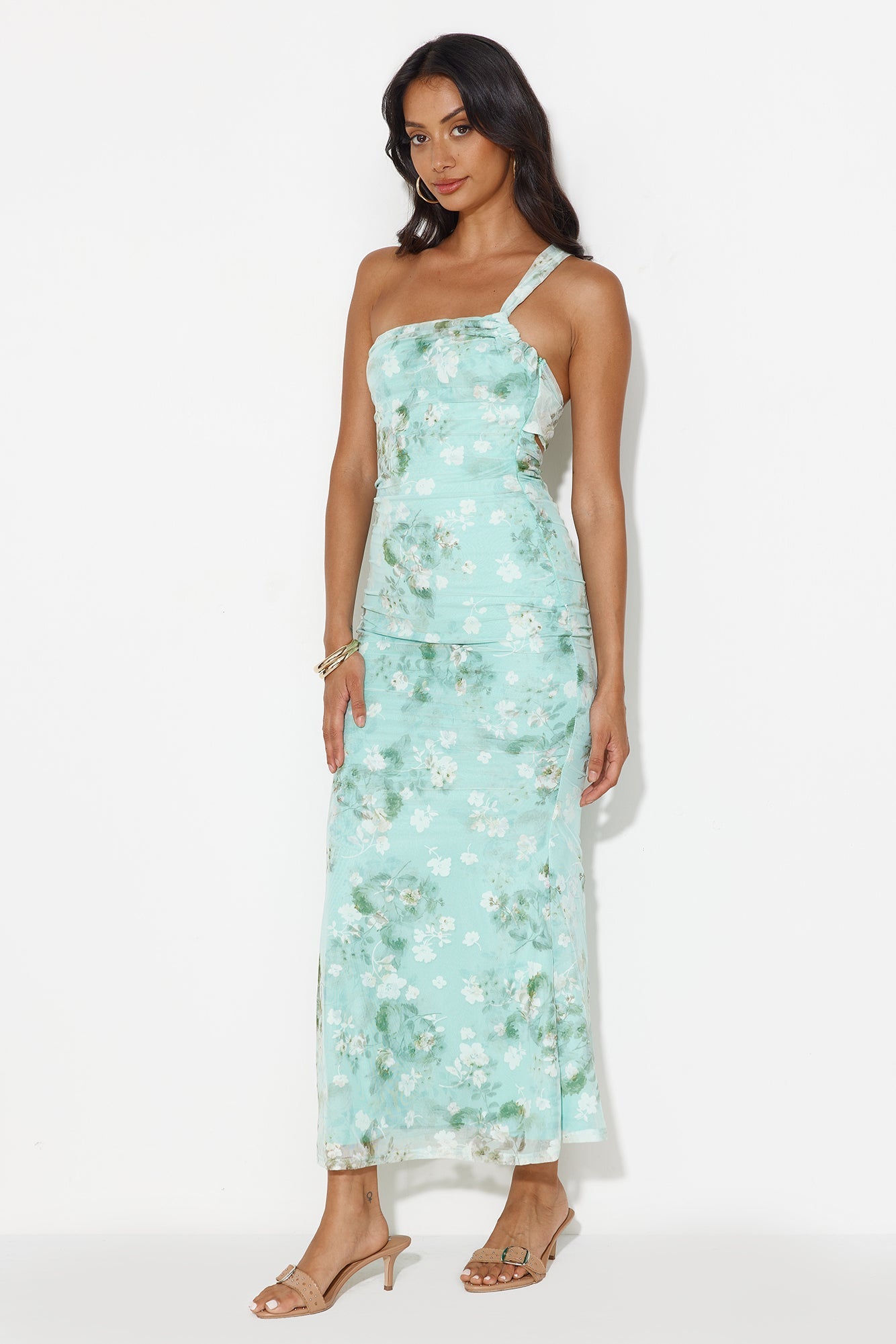 Lilly Grove One Shoulder Maxi Dress Green