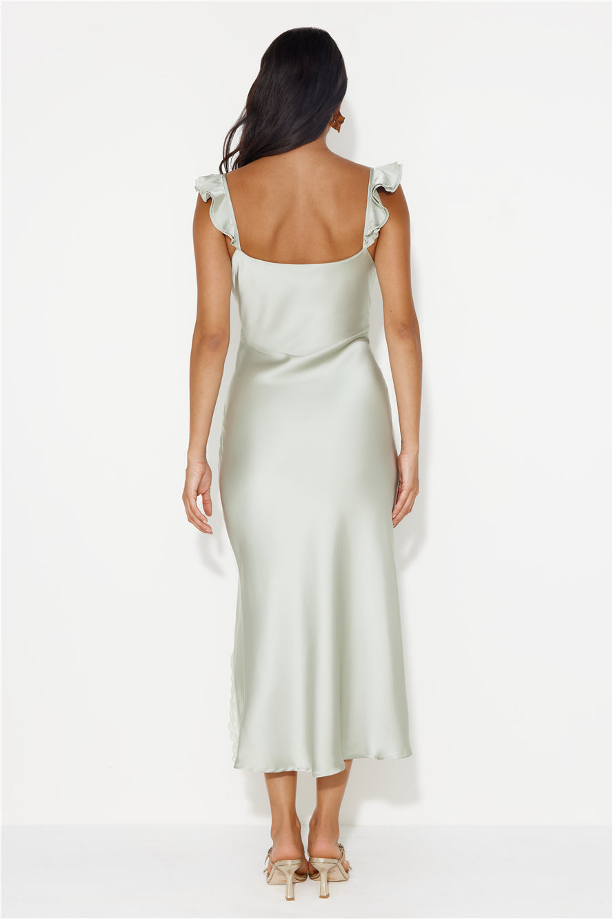Dance With Fireflies Satin Midi Dress Sage