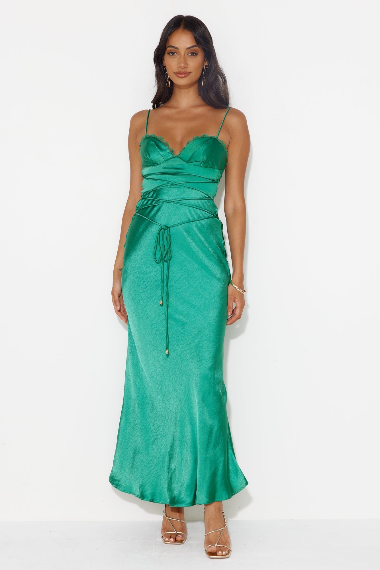 Dancing Pixie Satin Maxi Dress Green