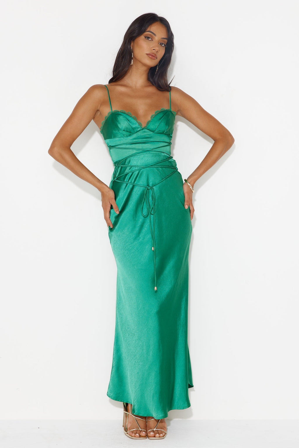 Dancing Pixie Satin Maxi Dress Green