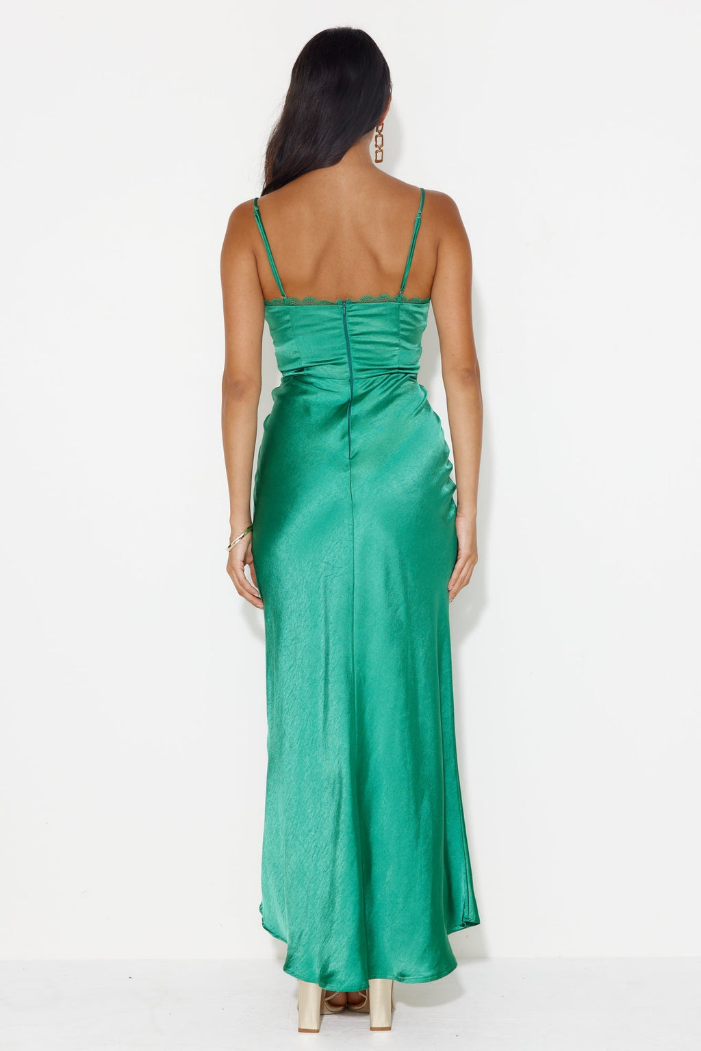 Dancing Pixie Satin Maxi Dress Green