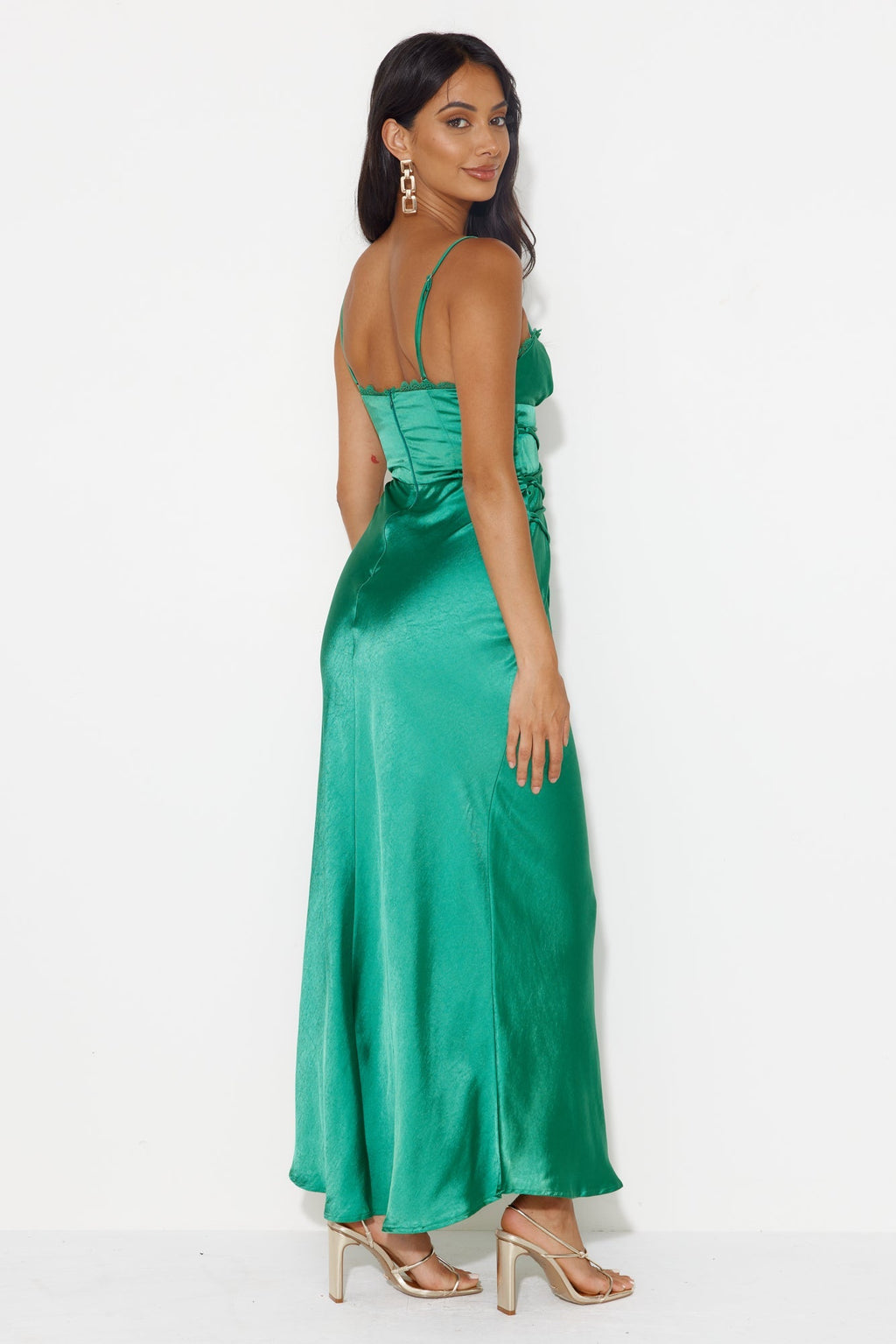 Dancing Pixie Satin Maxi Dress Green