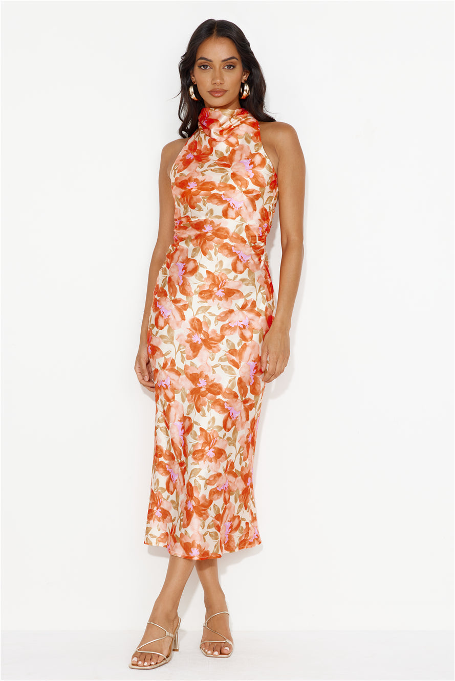 Fifi Satin Maxi Dress Orange