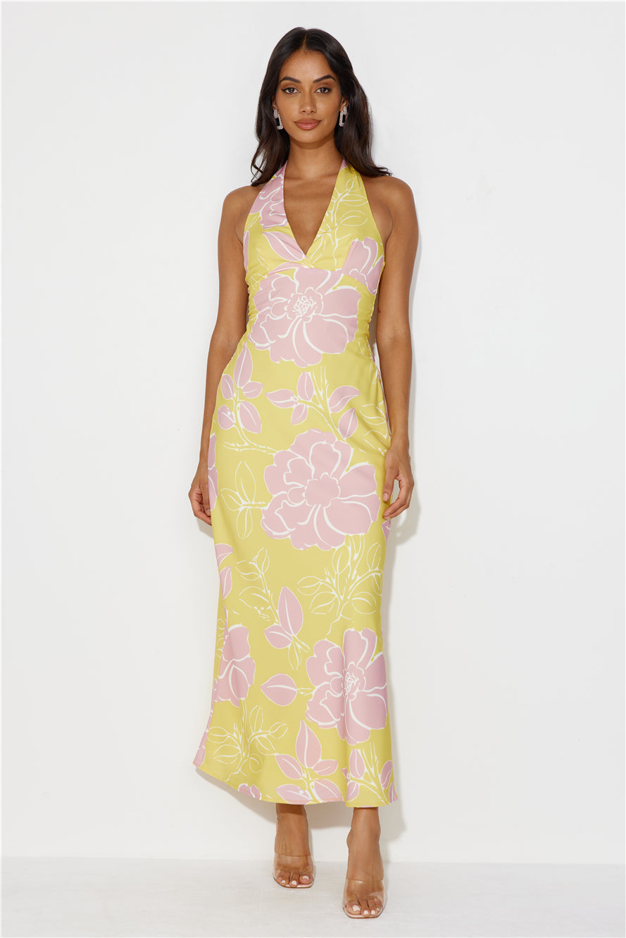 Oasis Hour Halter Maxi Dress Yellow