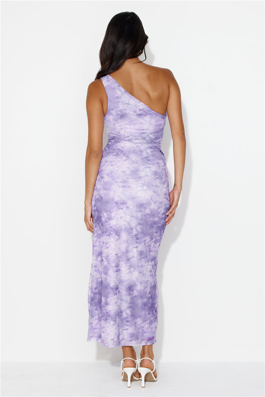 Make A Commotion One Shoulder Mesh Maxi Dress Purple