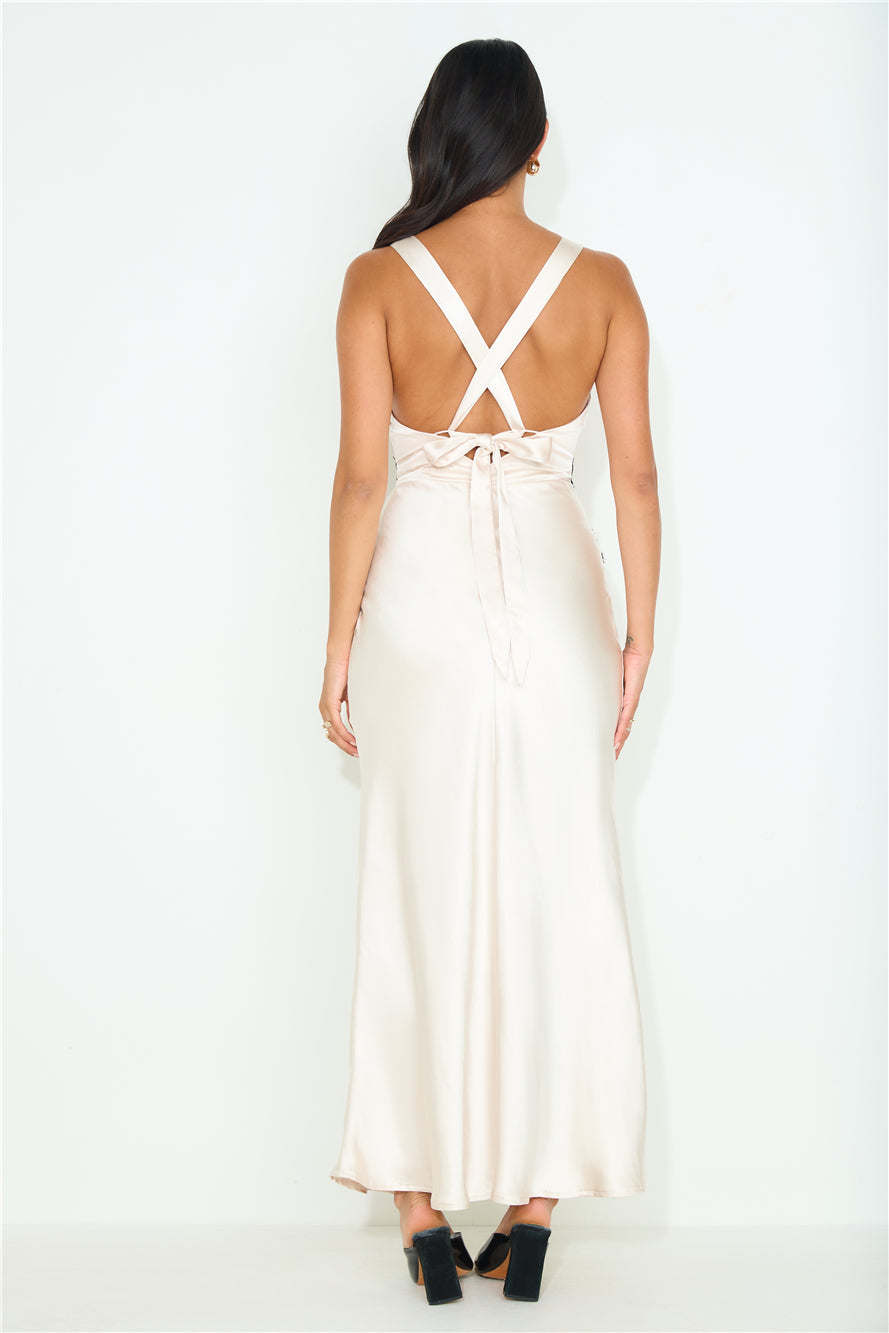 Personal Experience Satin Maxi Dress Cream