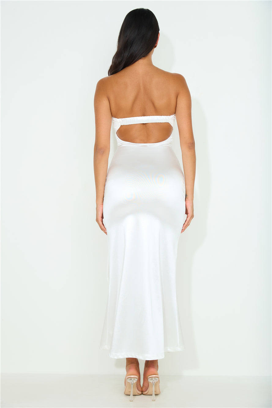 Opal Light Strapless Satin Maxi Dress White