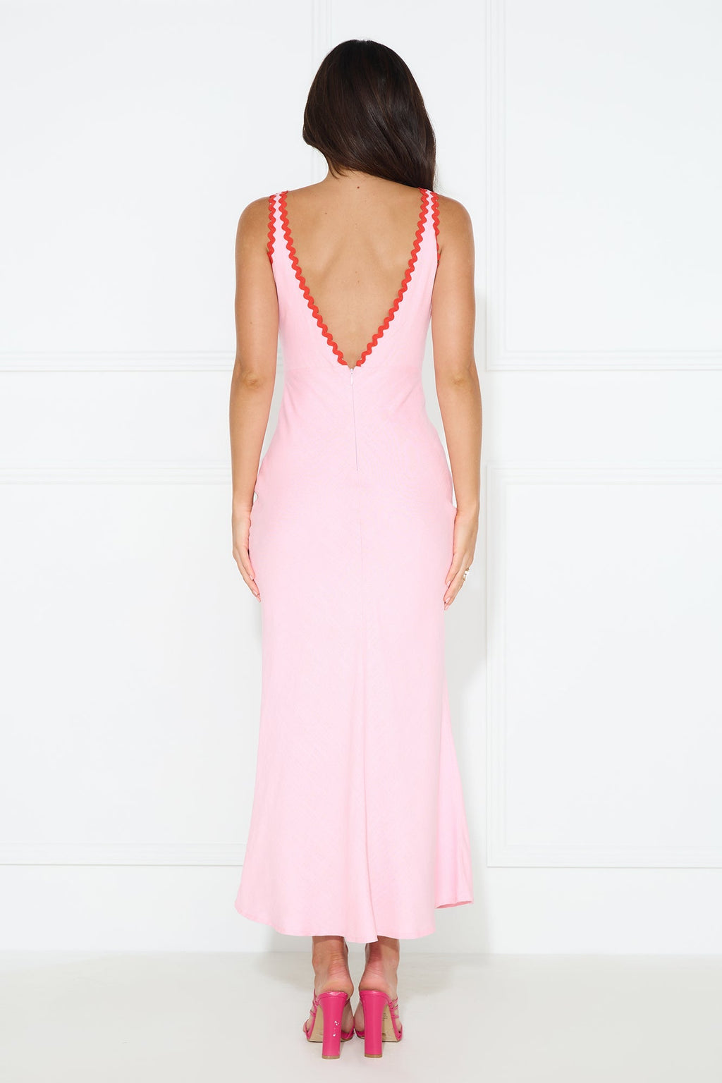 Country Summer Linen Blend Maxi Dress Pink