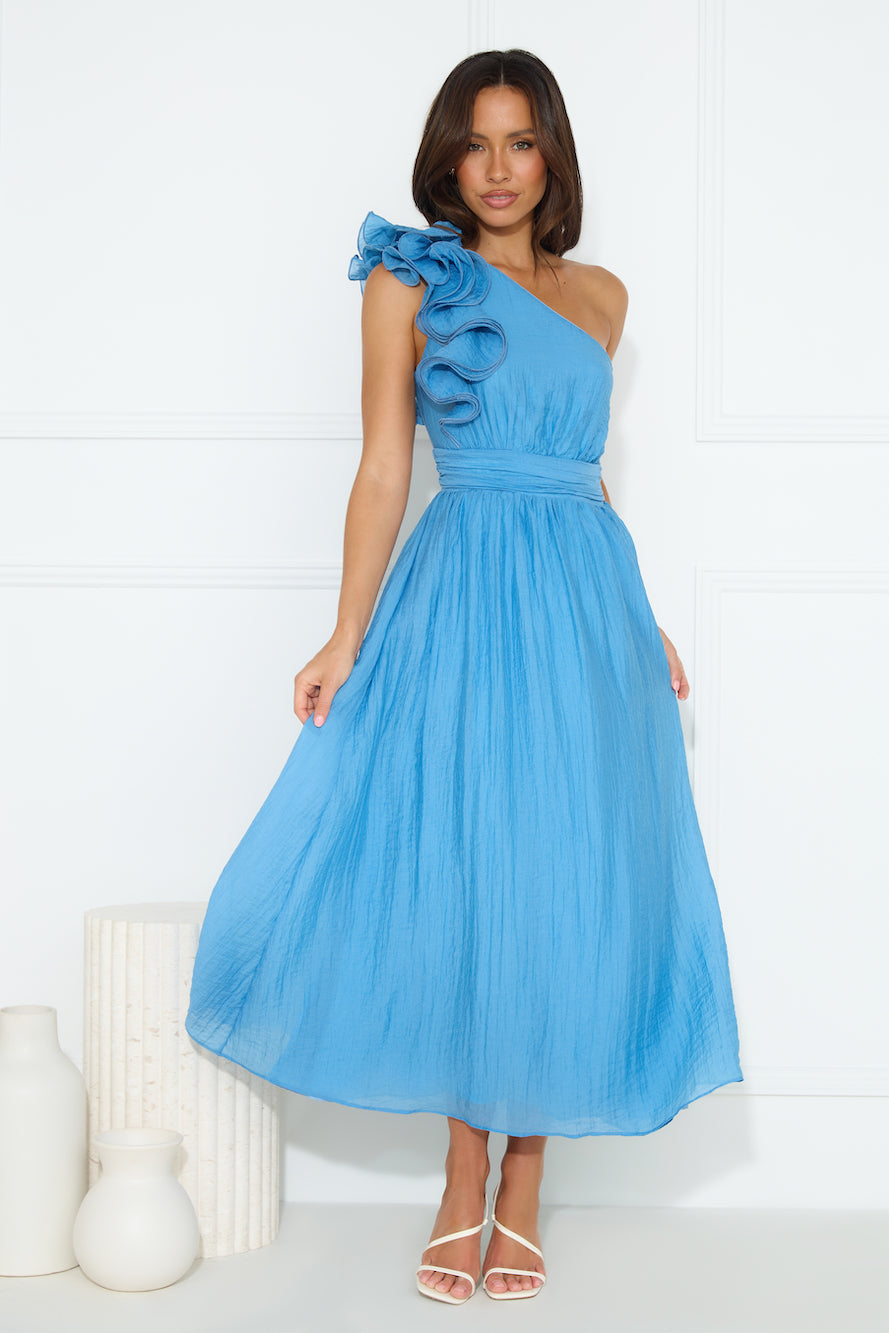 Find Out One Shoulder Midi Dress Blue