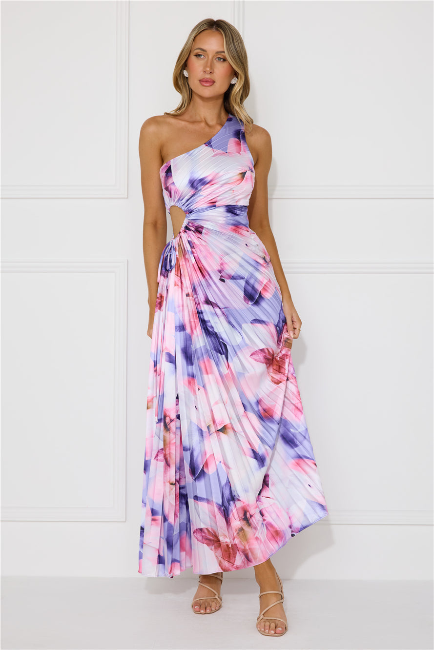 Lily Dreams One Shoulder Satin Maxi Dress Purple