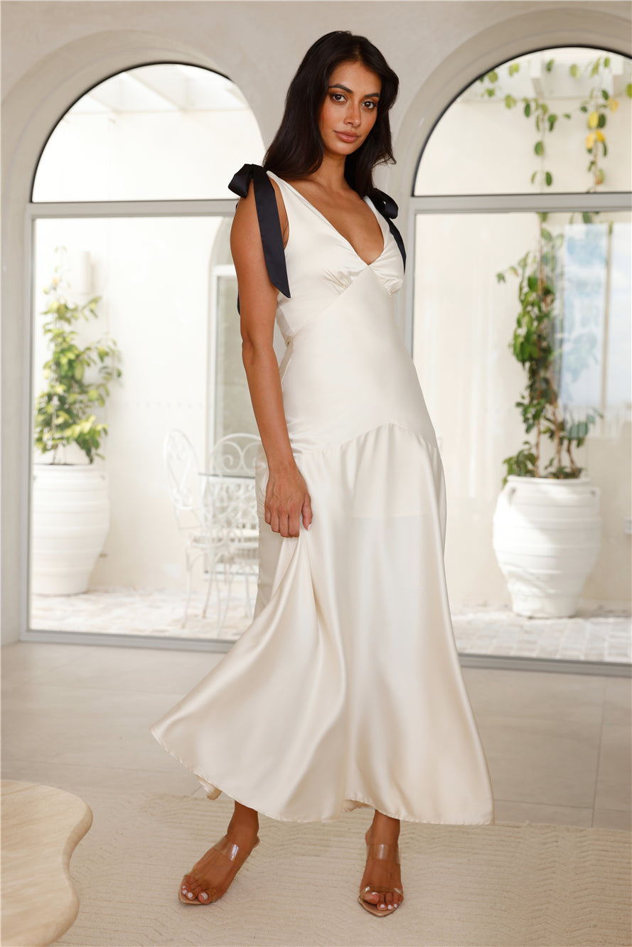 Petals And Promises Satin Maxi Dress Champagne