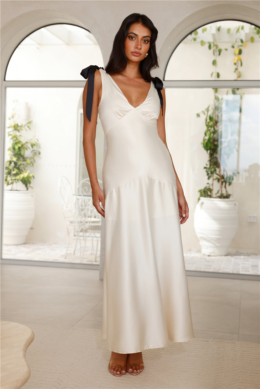 Petals And Promises Satin Maxi Dress Champagne
