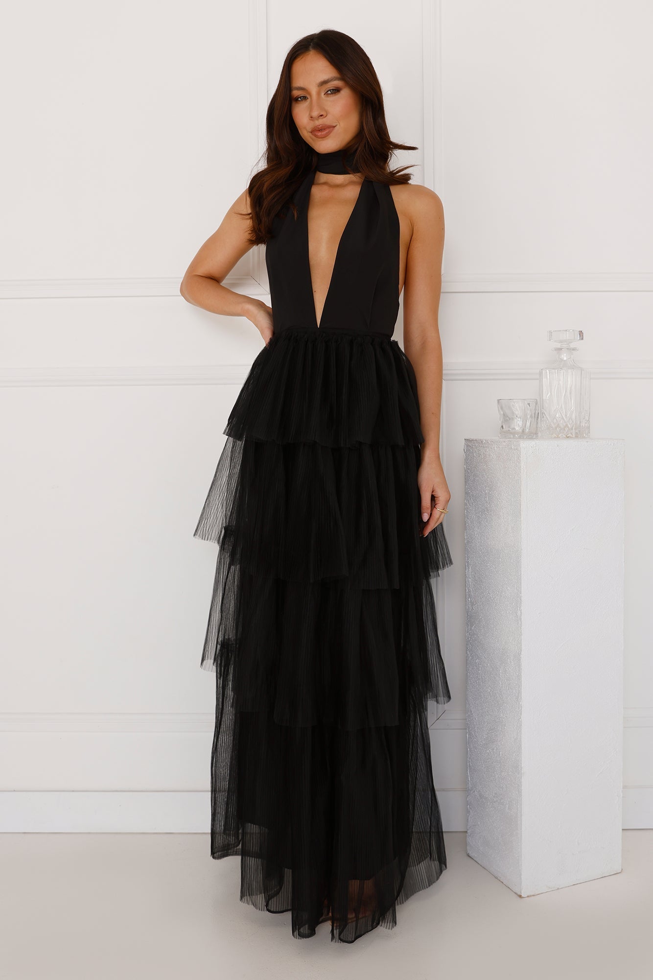 Unreal Beauty Halter Tulle Maxi Dress Black