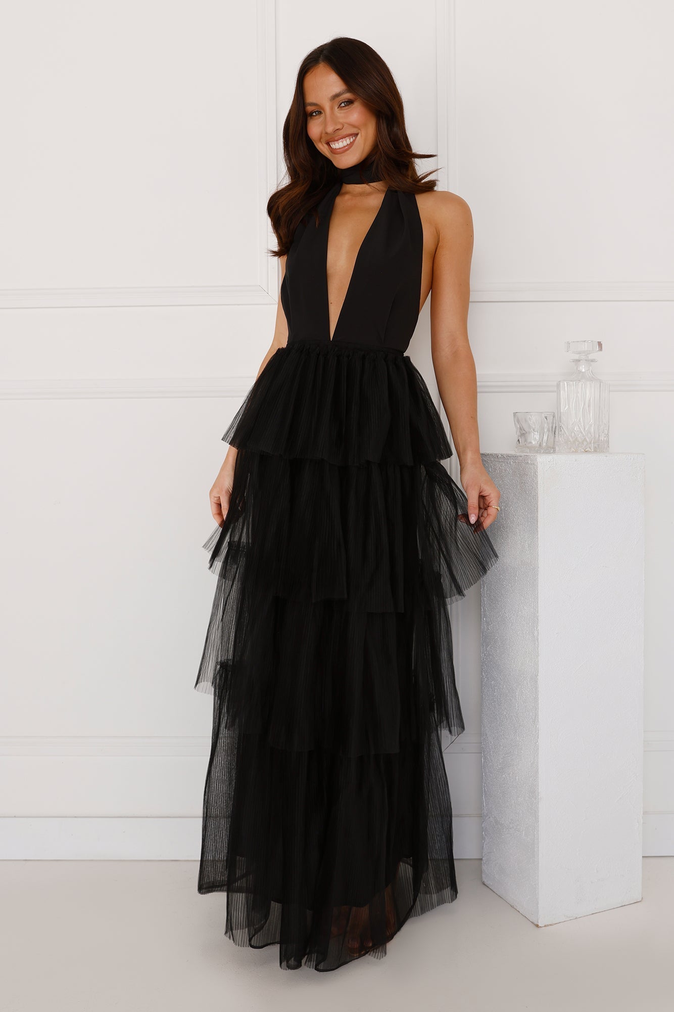 Unreal Beauty Halter Tulle Maxi Dress Black