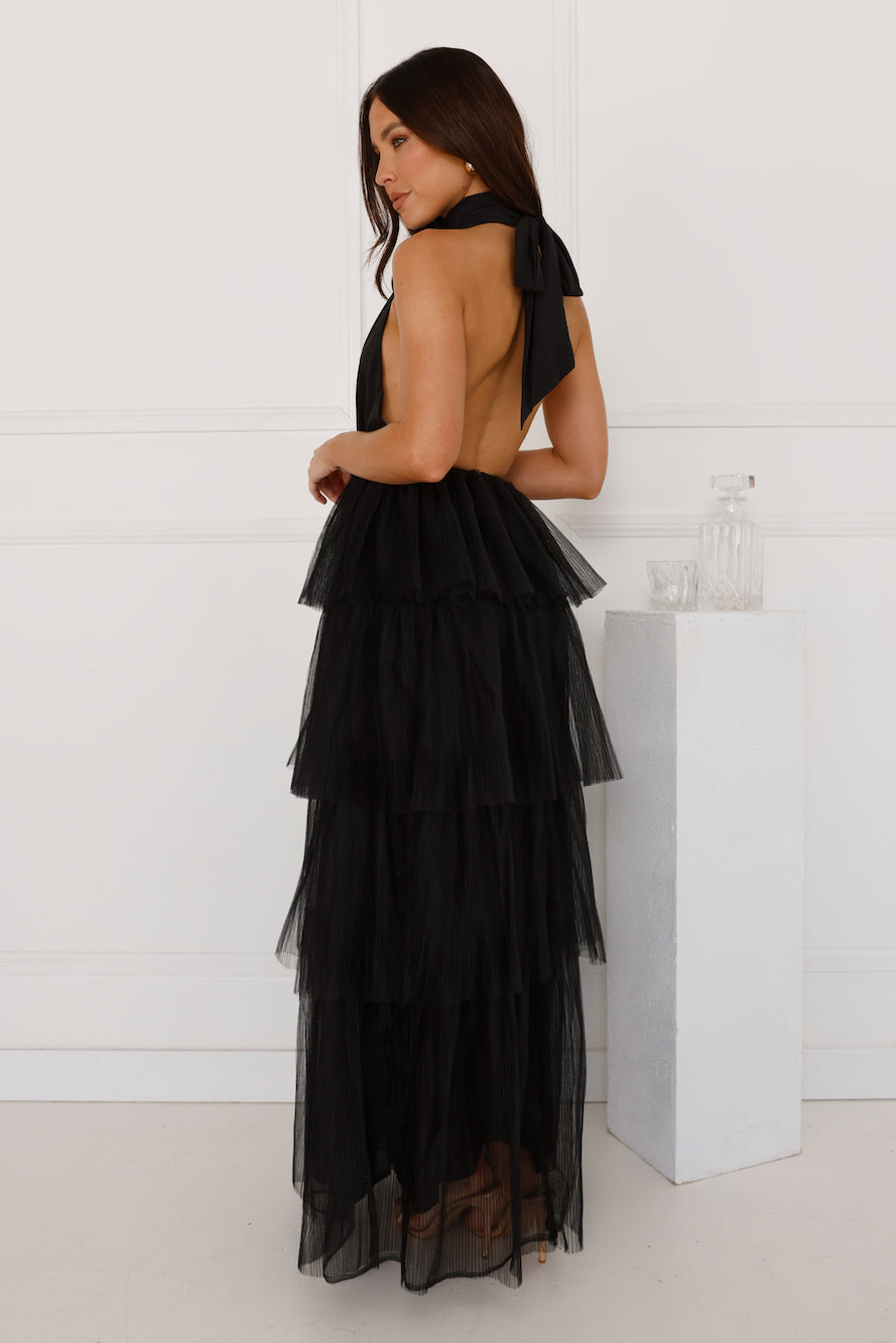 Unreal Beauty Halter Tulle Maxi Dress Black