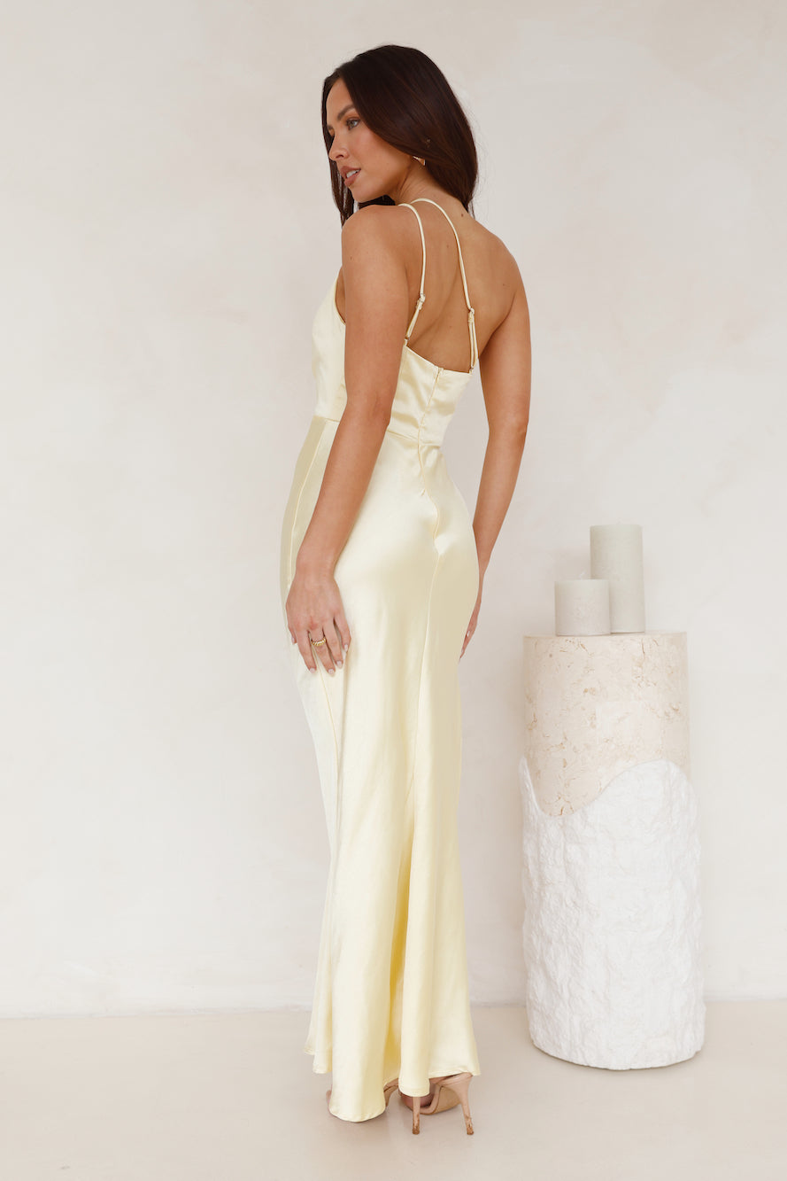 Luxe Charm One Shoulder Satin Maxi Dress Yellow