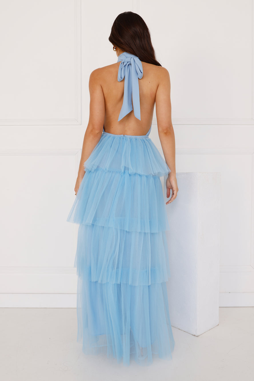 Unreal Beauty Halter Tulle Maxi Dress Blue