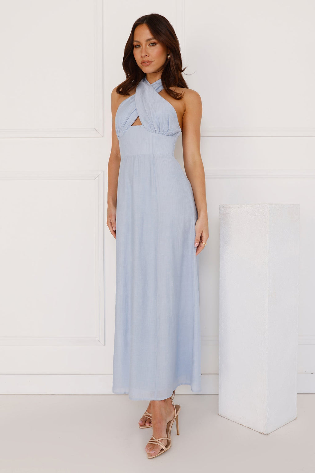 Paris Afternoon Halter Maxi Dress Blue