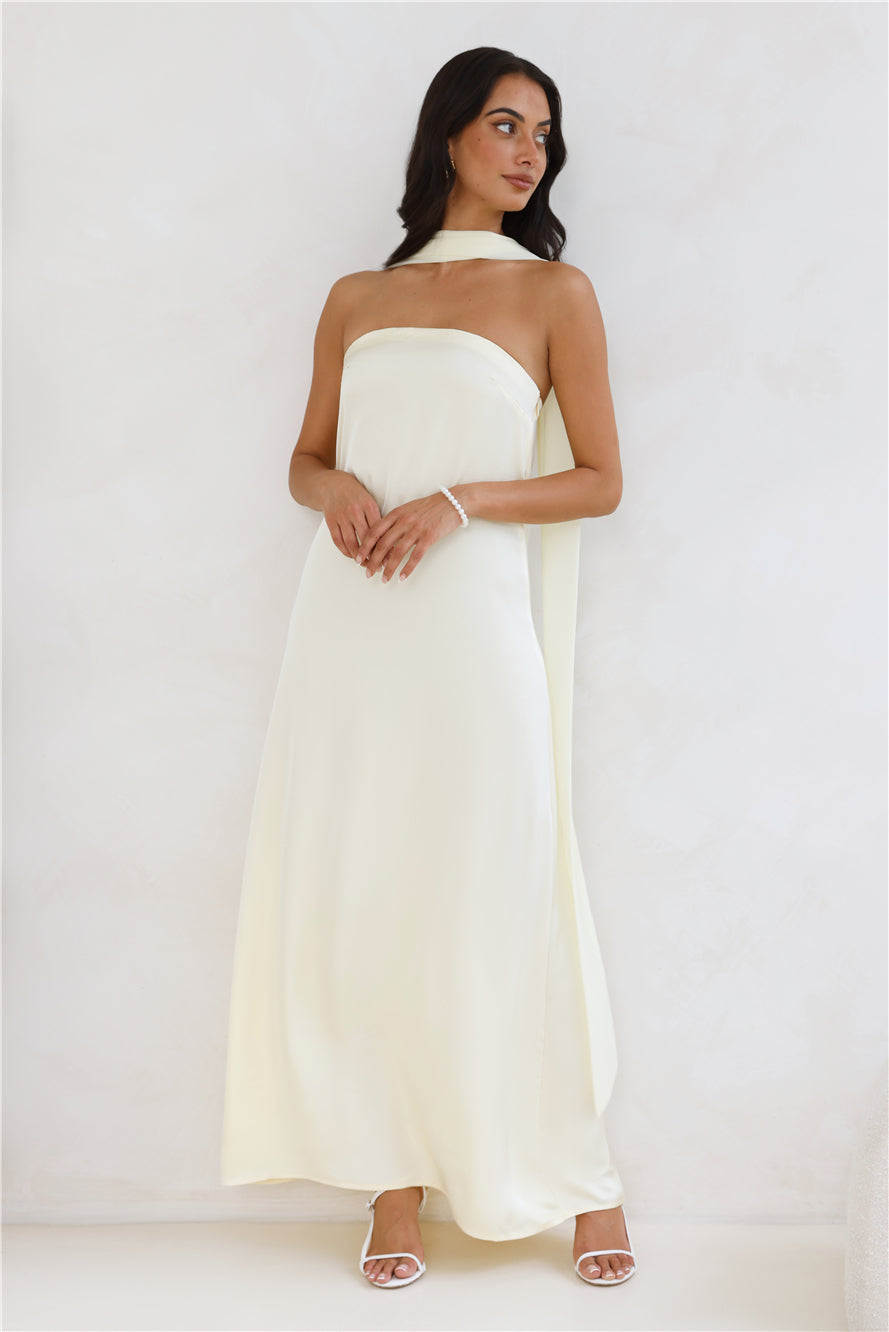 Luxelle Strapless Satin Maxi Dress Yellow