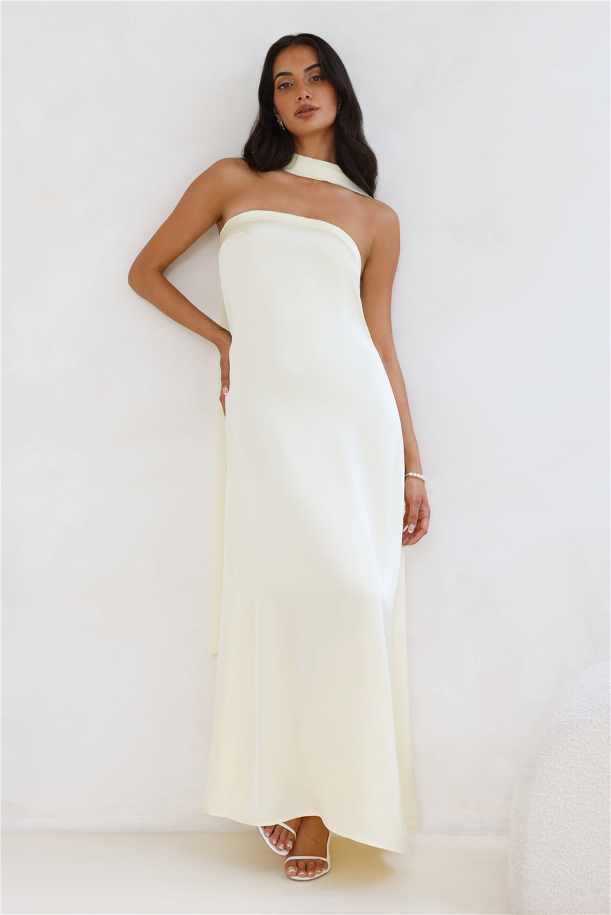 Luxelle Strapless Satin Maxi Dress Yellow