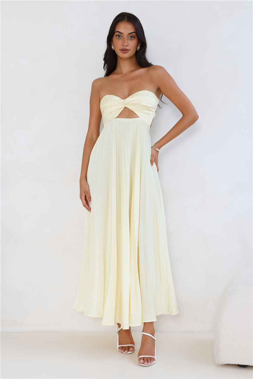 Clouds Of Love Strapless Pleated Maxi Dress Lemon