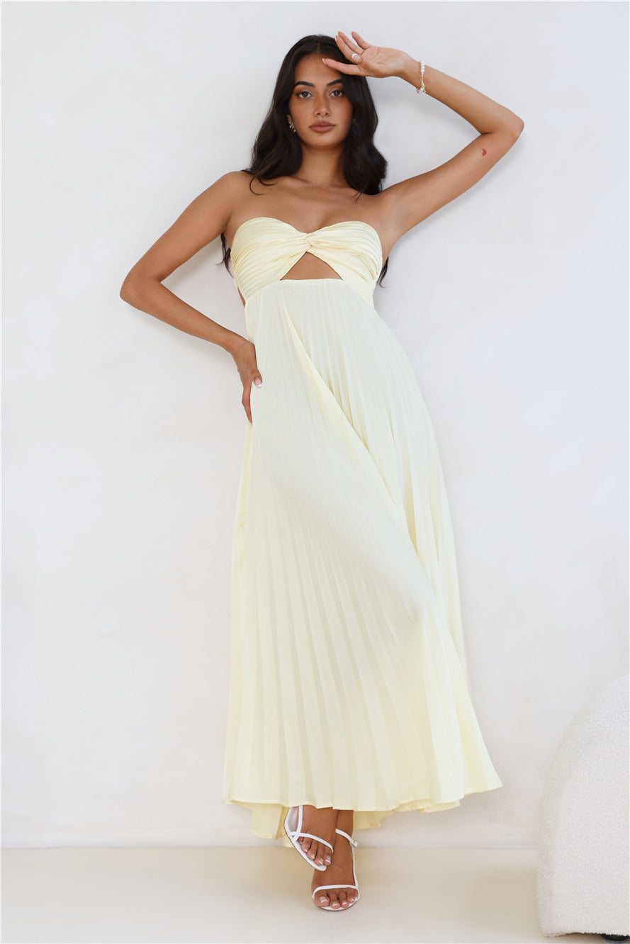 Clouds Of Love Strapless Pleated Maxi Dress Lemon