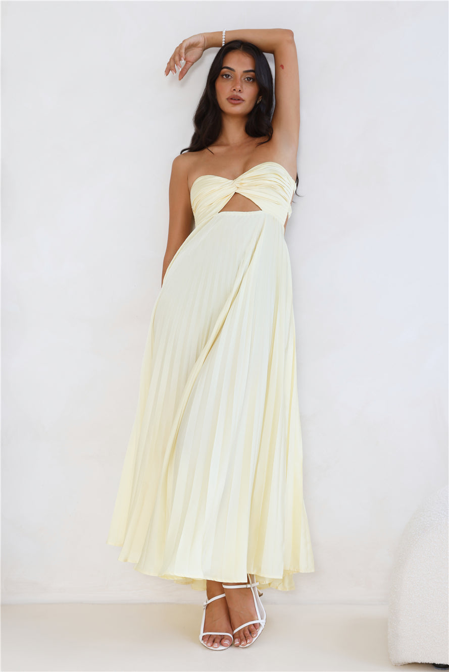 Clouds Of Love Strapless Pleated Maxi Dress Lemon