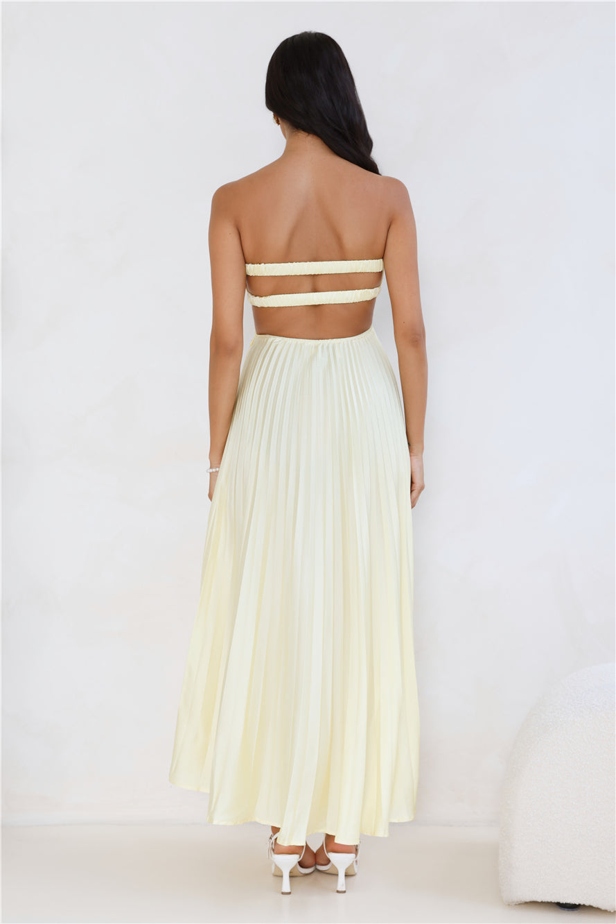 Clouds Of Love Strapless Pleated Maxi Dress Lemon