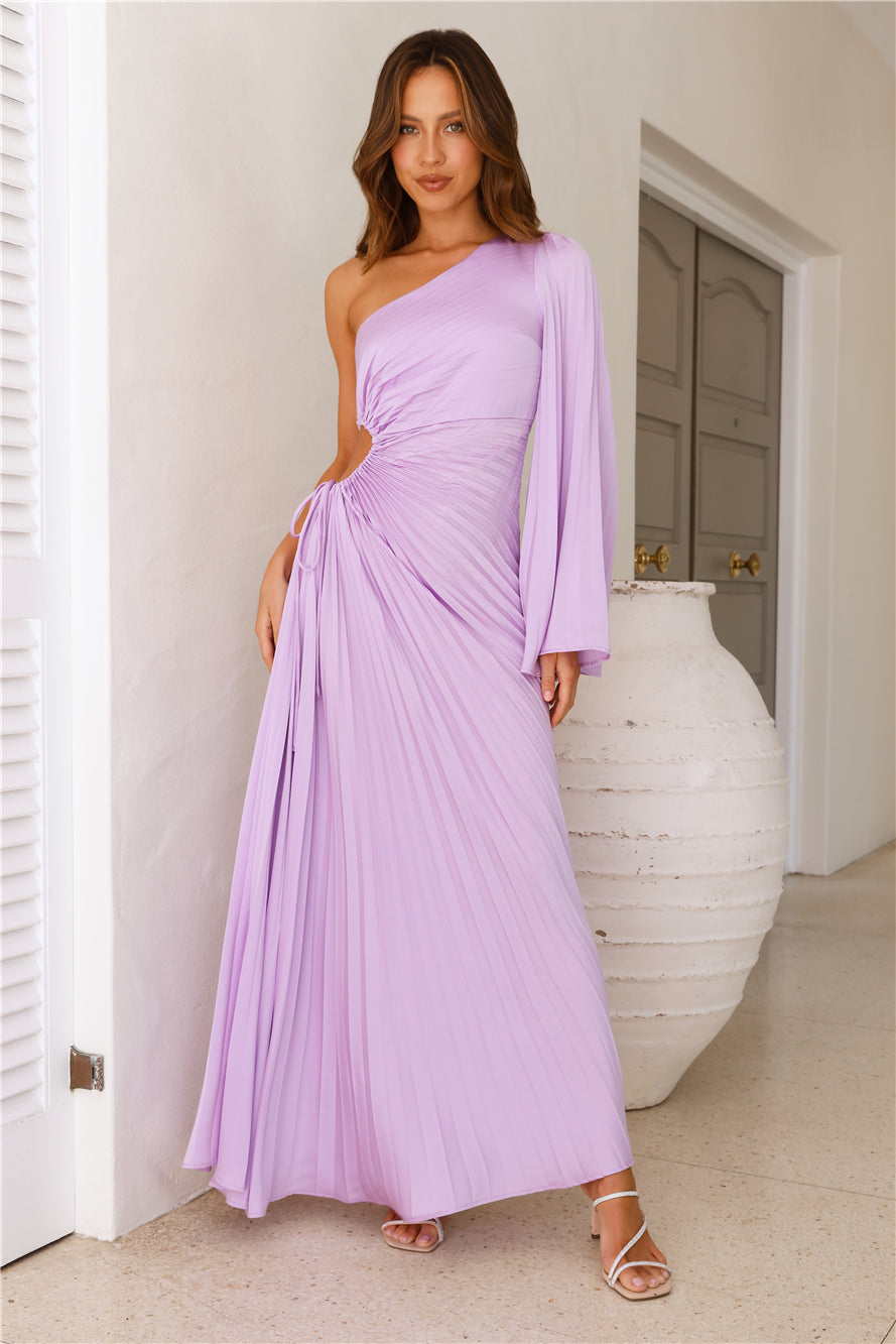 Style Wonderland Satin One Shoulder Maxi Dress Lilac