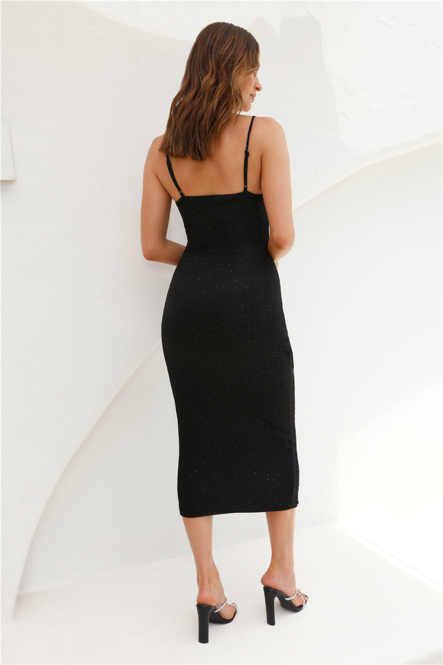 Confidence Spark Glitter Ribbed Maxi Dress Black