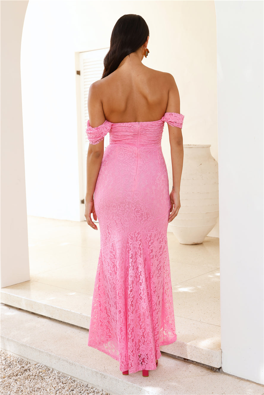 One To Want Off Shoulder Lace Maxi Dress Pink