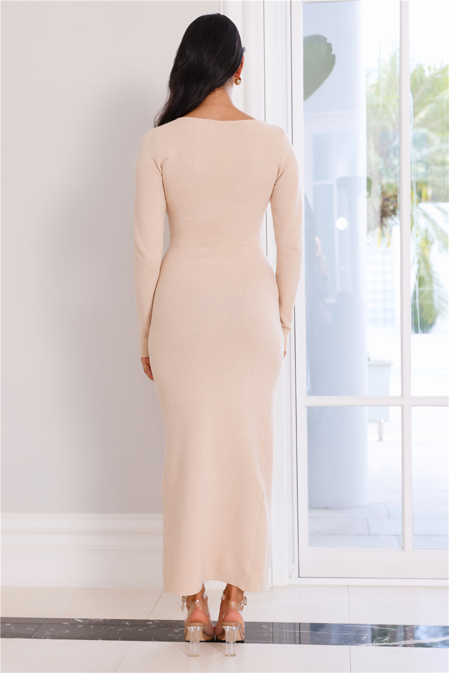 Frozen Fantasies Long Sleeve Knit Maxi Dress Sand