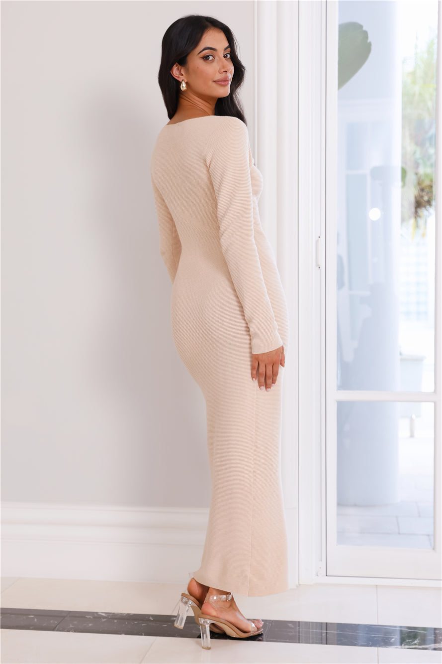 Frozen Fantasies Long Sleeve Knit Maxi Dress Sand
