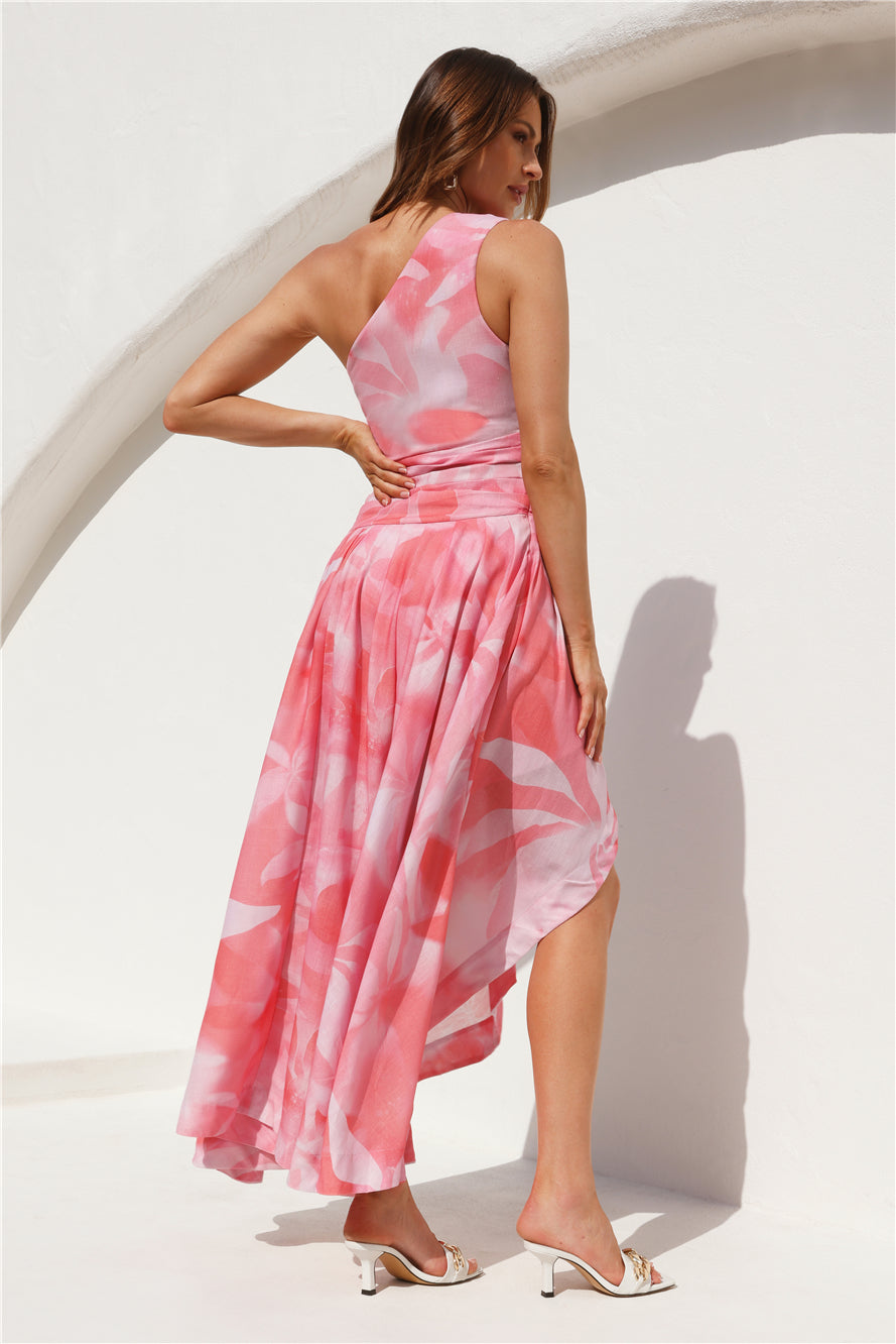 Notebook Of Love One Shoulder Maxi Dress Pink